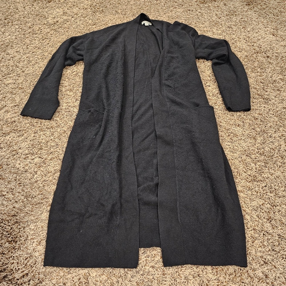 Nordstrom Cardigan Wool Cashmere Blend Open Front Longline Black M
